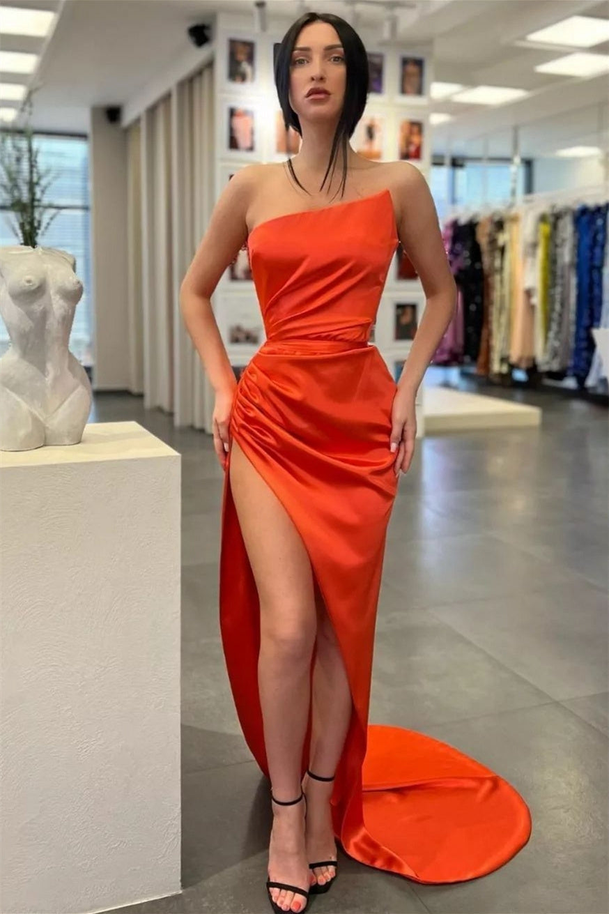 Mermaid High Split Strapless Asymmetrical Floor-Length Sleeveless Prom Dress