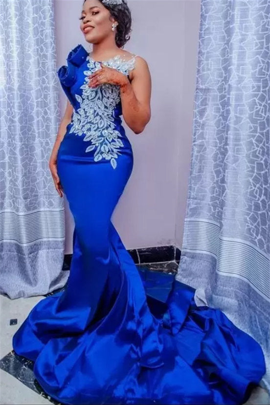 Mermaid Jewel Floor-Length Sleeveless Appliques Lace Prom Dress