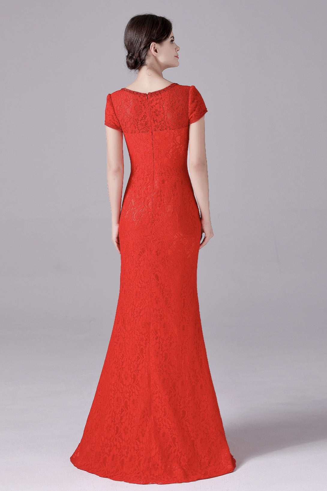 Mermaid Jewel Lace Floor-Length Short sleeves Vintage mother's dress