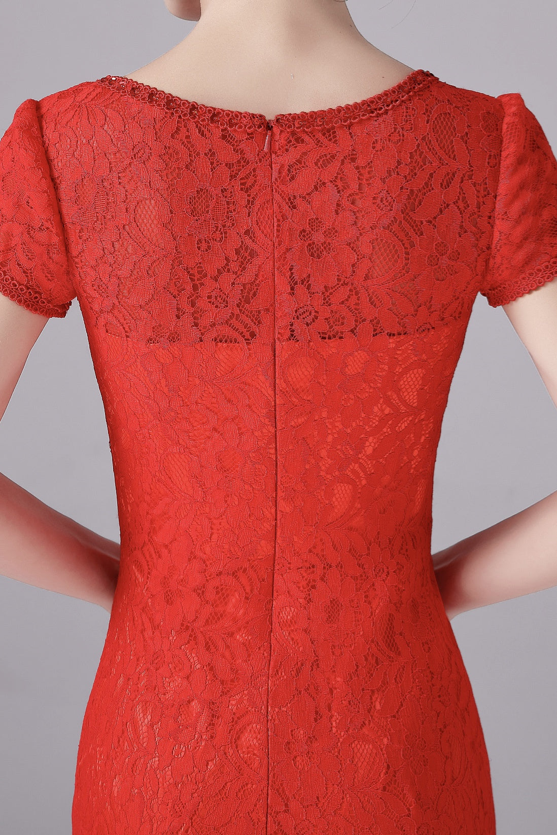 Mermaid Jewel Lace Floor-Length Short sleeves Vintage mother's dress