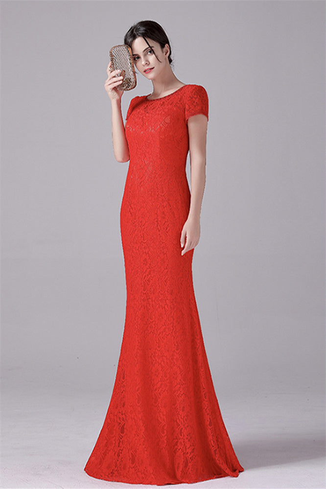 Mermaid Jewel Lace Floor-Length Short sleeves Vintage mother's dress
