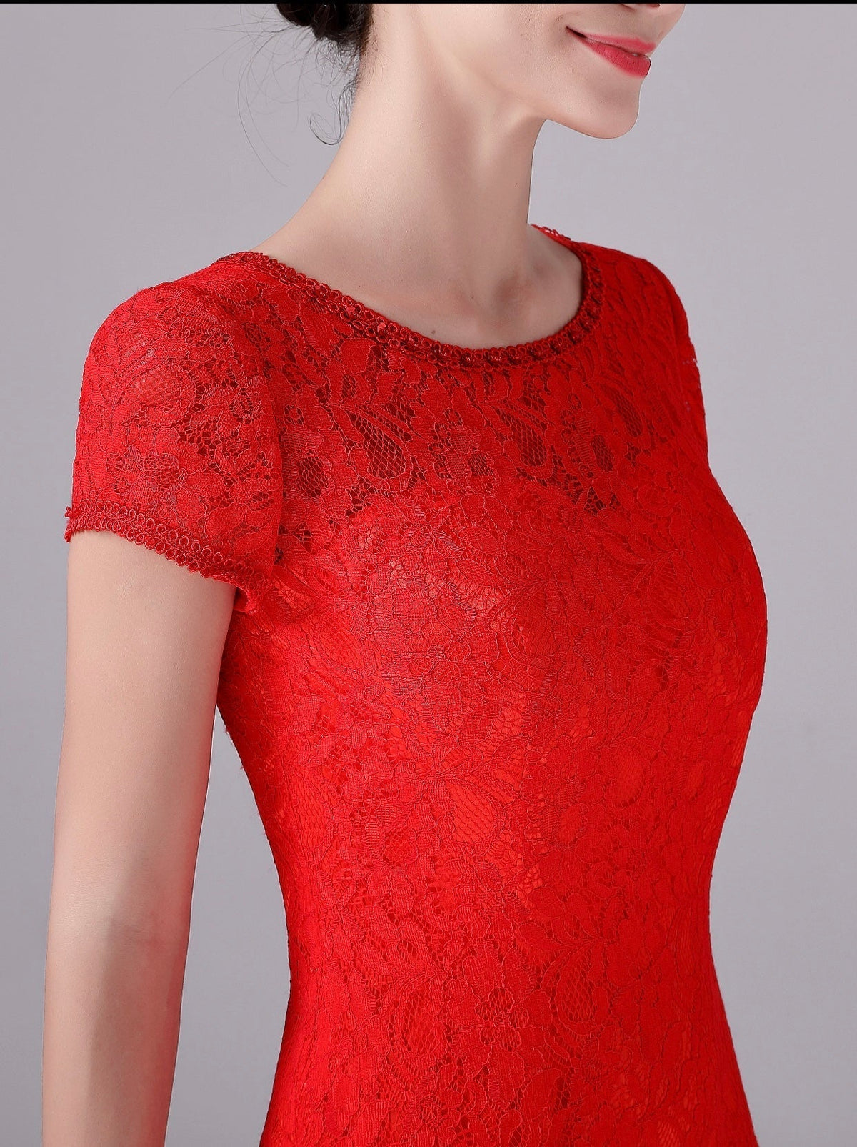 Mermaid Jewel Lace Floor-Length Short sleeves Vintage mother's dress