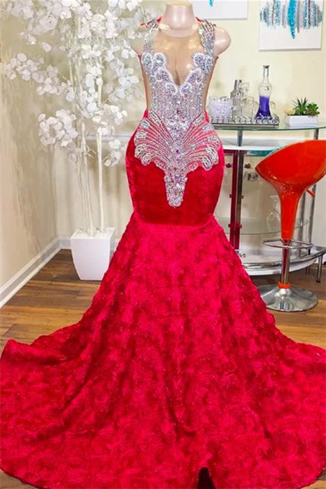 Mermaid Jewel Lace Sequined Applique Sleeveless Floor-Length Prom Dress