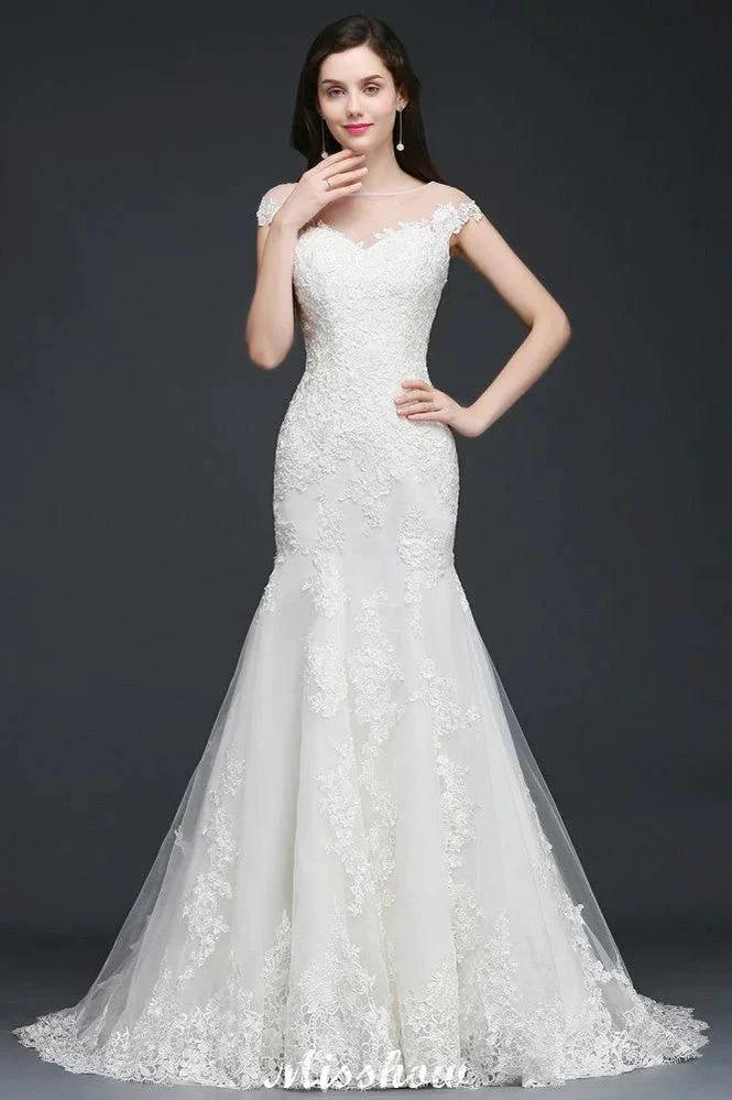 Mermaid Jewel Tulle Lace Wedding Dress (ZD13950)