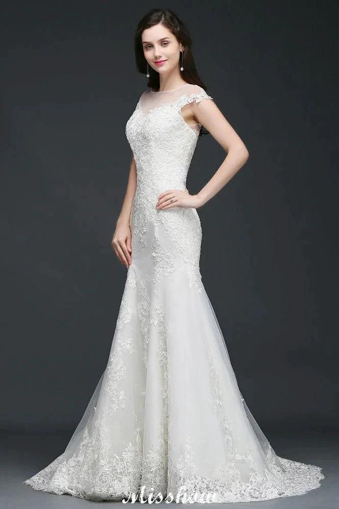 Mermaid Jewel Tulle Lace Wedding Dress (ZD13950)