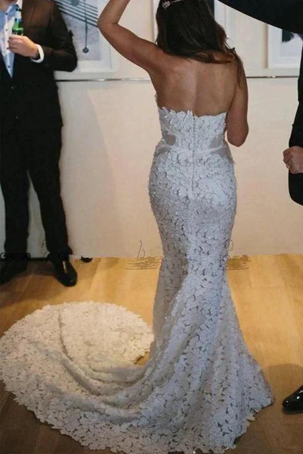 Mermaid Lace Sweetheart Sleeveless Sweep Train Split Wedding Dress (ZD16256)