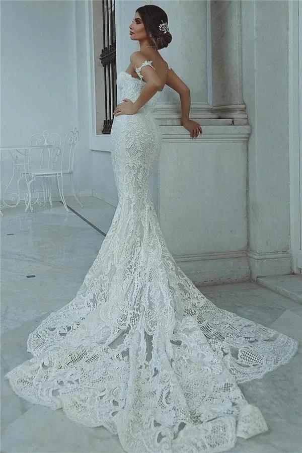 Mermaid Lace Wedding Dress Beautiful Sweetheart Bridal Wears leeve Decorations (ZD16603)