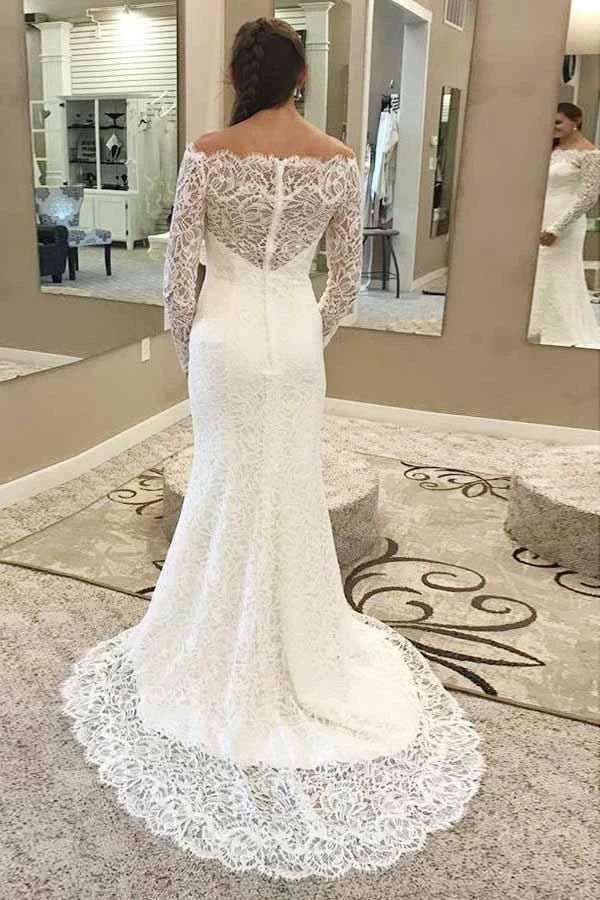 Mermaid Off-the-Shoulder Lace Wedding Dress with Long Sleeves (ZD15445)