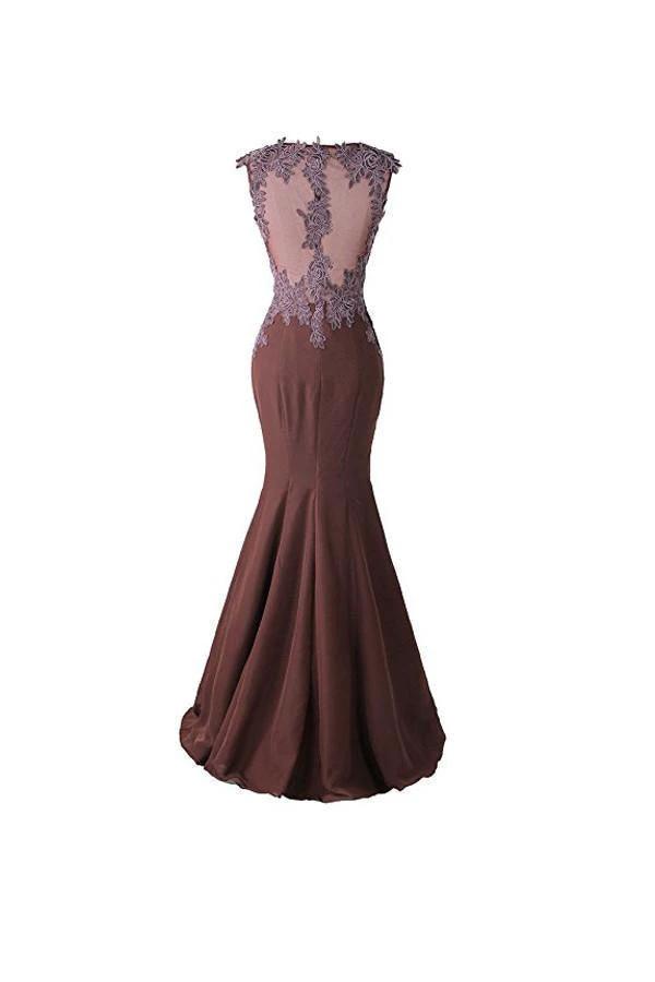 Mermaid Prom Dress Lace Appliques Sheer Back Bridesmaid Dress (ZD13203)