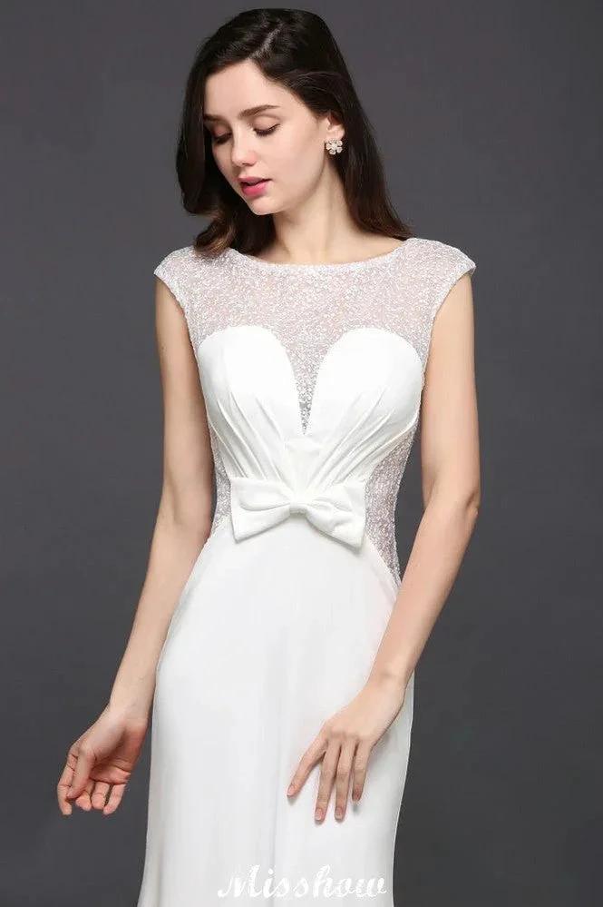 Mermaid Scoop White Chiffon Beadings Evening Dress (ZD13891)