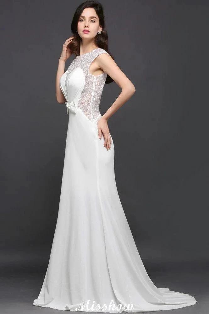 Mermaid Scoop White Chiffon Beadings Evening Dress (ZD13891)