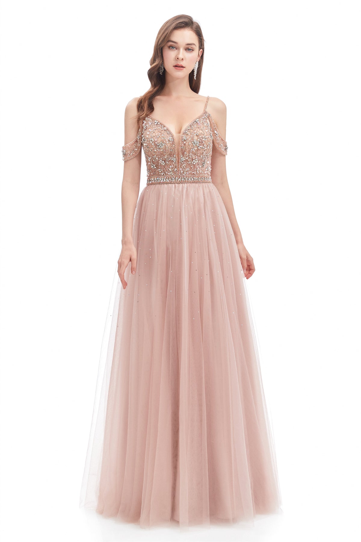 Mermaid Spaghetti strap Off-the-shoulder Beaded Lace Floor-Length Sequined Prom Dress