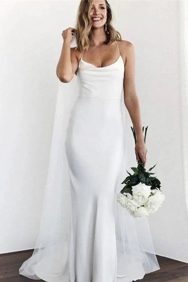 Mermaid Spaghetti Straps Backless Court Train White Wedding Dress (ZD16361)