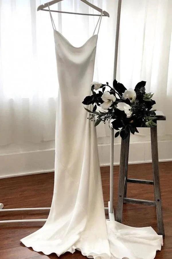 Mermaid Spaghetti Straps Backless Court Train White Wedding Dress (ZD16361)