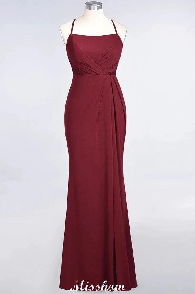 Mermaid spandex Lace Spaghetti-Straps Sleeveless Floor-Length Bridesmaid Dress by misshow.com