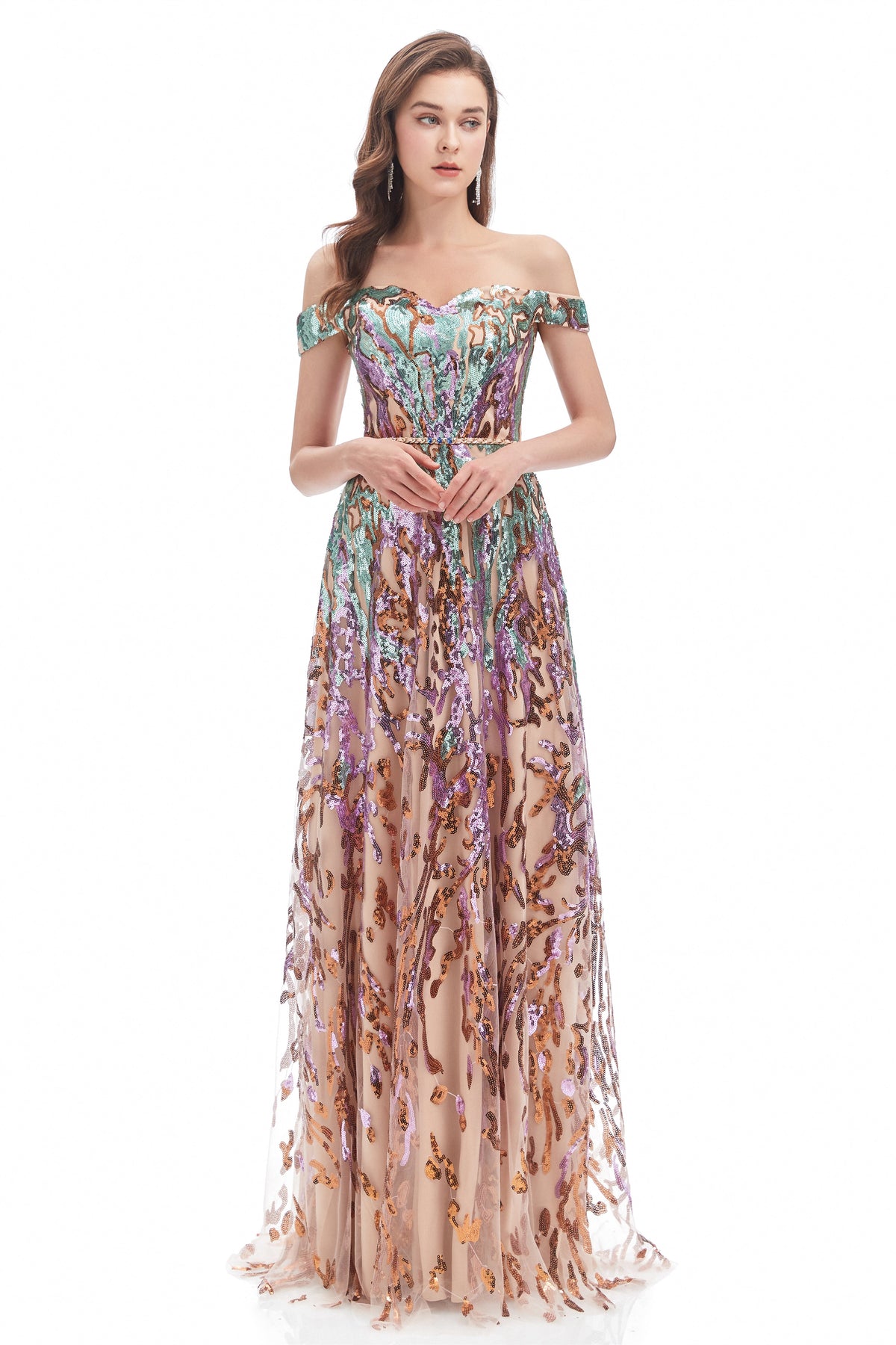 Mermaid Strapless Off-the-shoulder Sequined Floor-Length Sleeveless Open Back Prom Dress