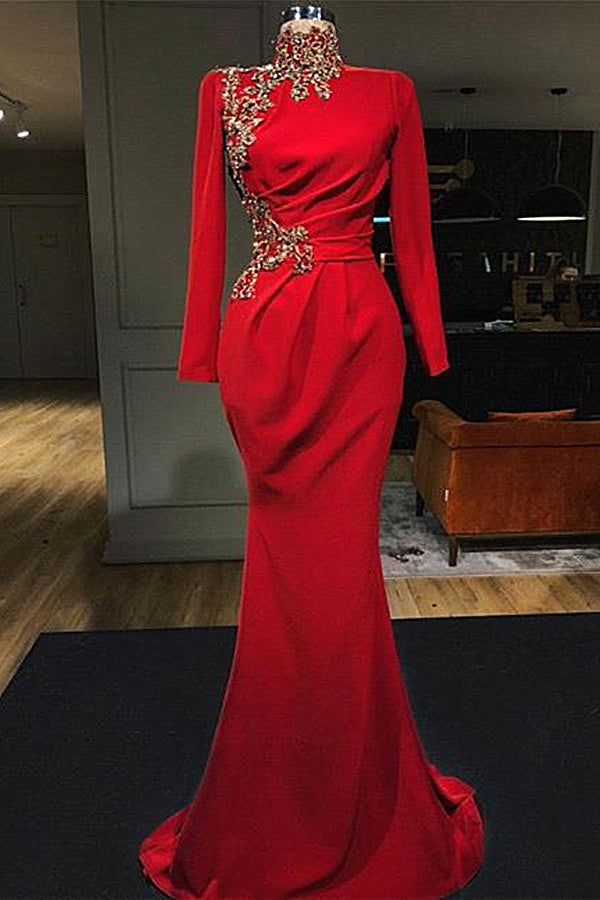 Mermaid Sweetheart Floor-Length Appliques High Split Long Sleeve Prom Dress
