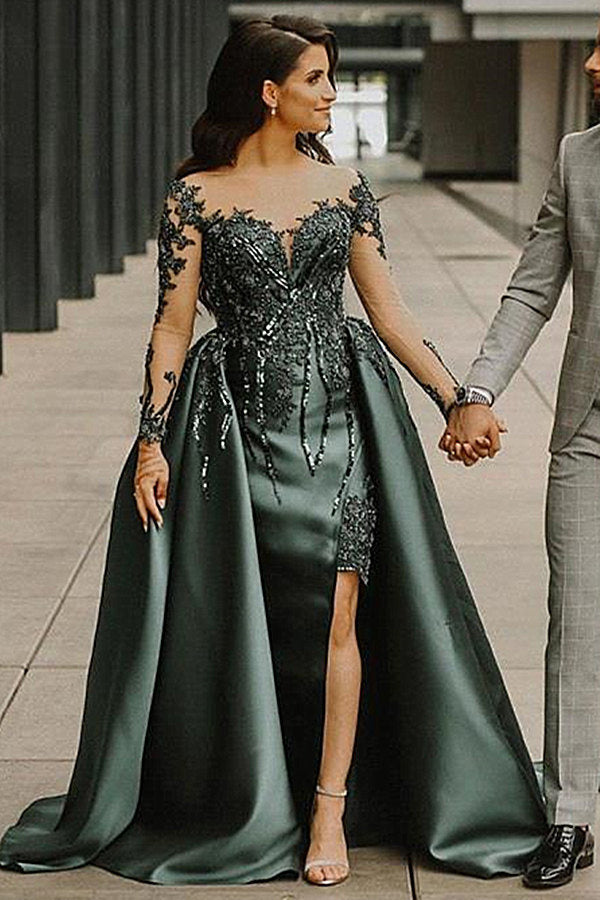 Mermaid Sweetheart Floor-Length Long Sleeve Appliques Lace With Side Train Prom Dress
