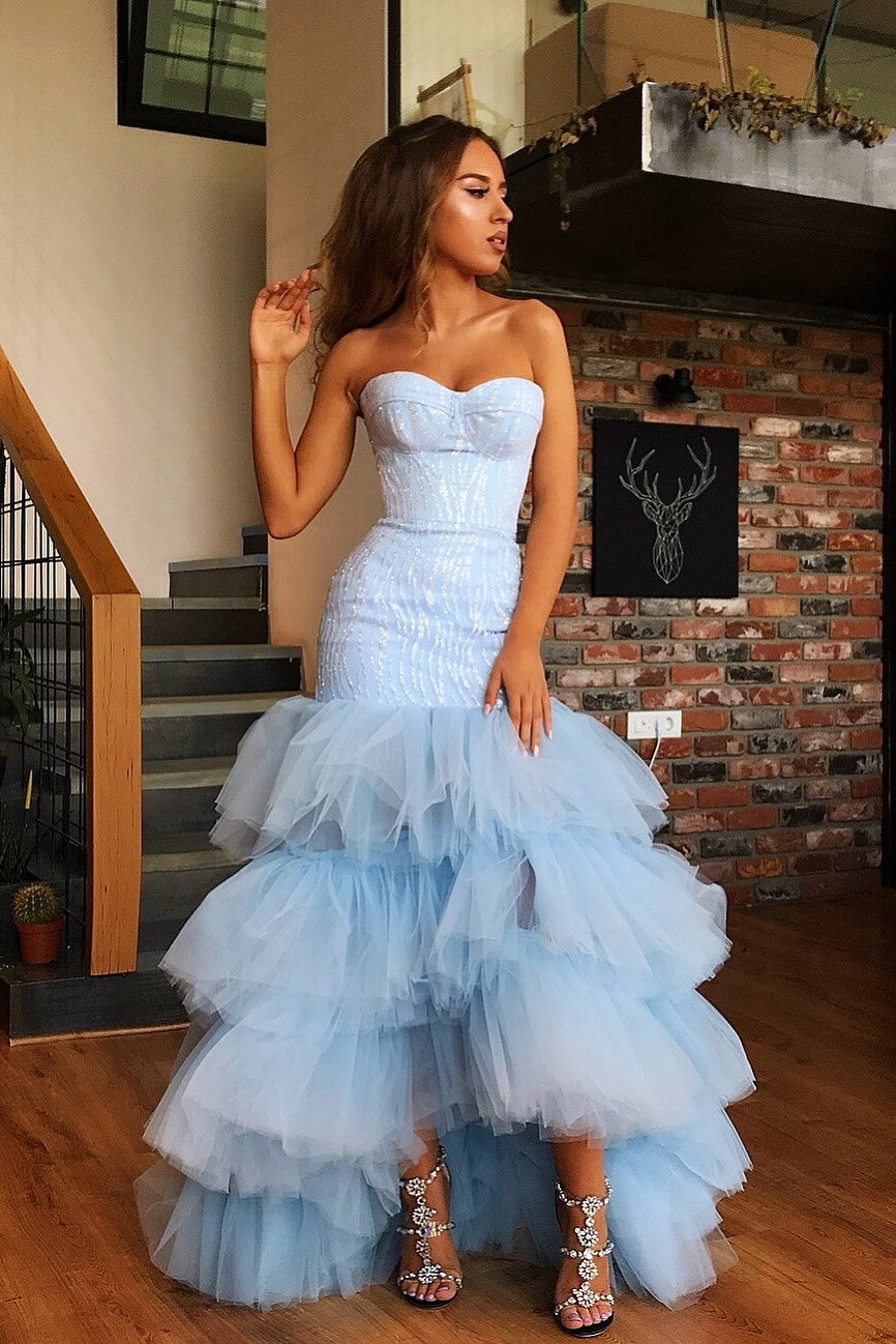 Mermaid Sweetheart Floor-Length Tulle Paillette Prom Dress