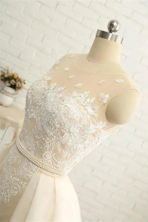 Mermaid \ Trumpet Jewel Neck Chapel Train Lace Tulle Lace Over Satin Regular Straps Formal See-Through Wedding Dresses (ZD16572)
