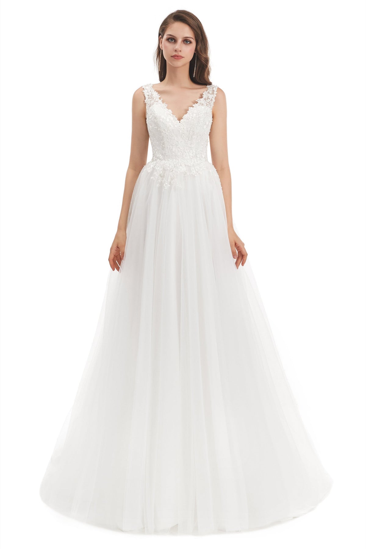 Mermaid V-Neck Floor-Length Sleeveless Backless Appliques Lace Wedding Dress