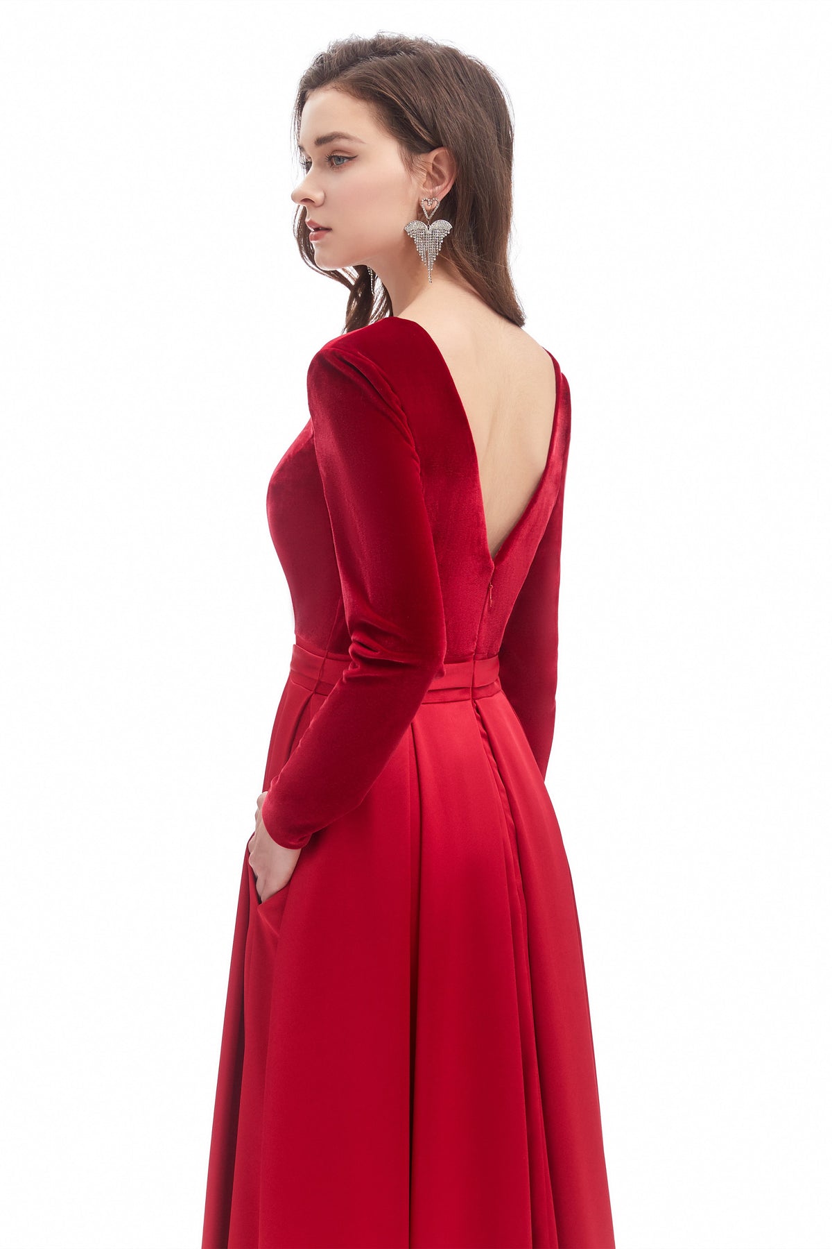 Mermaid V-Neck High Split Floor-Length Long Sleeve Open Back Prom Dress