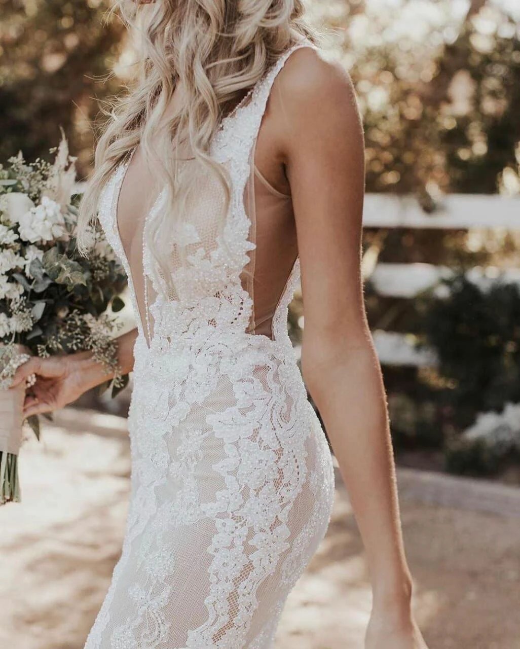 Mermaid/Trumpet Deep V-neck Lace Boho Wedding Dress Bridal Gown (ZD16001)