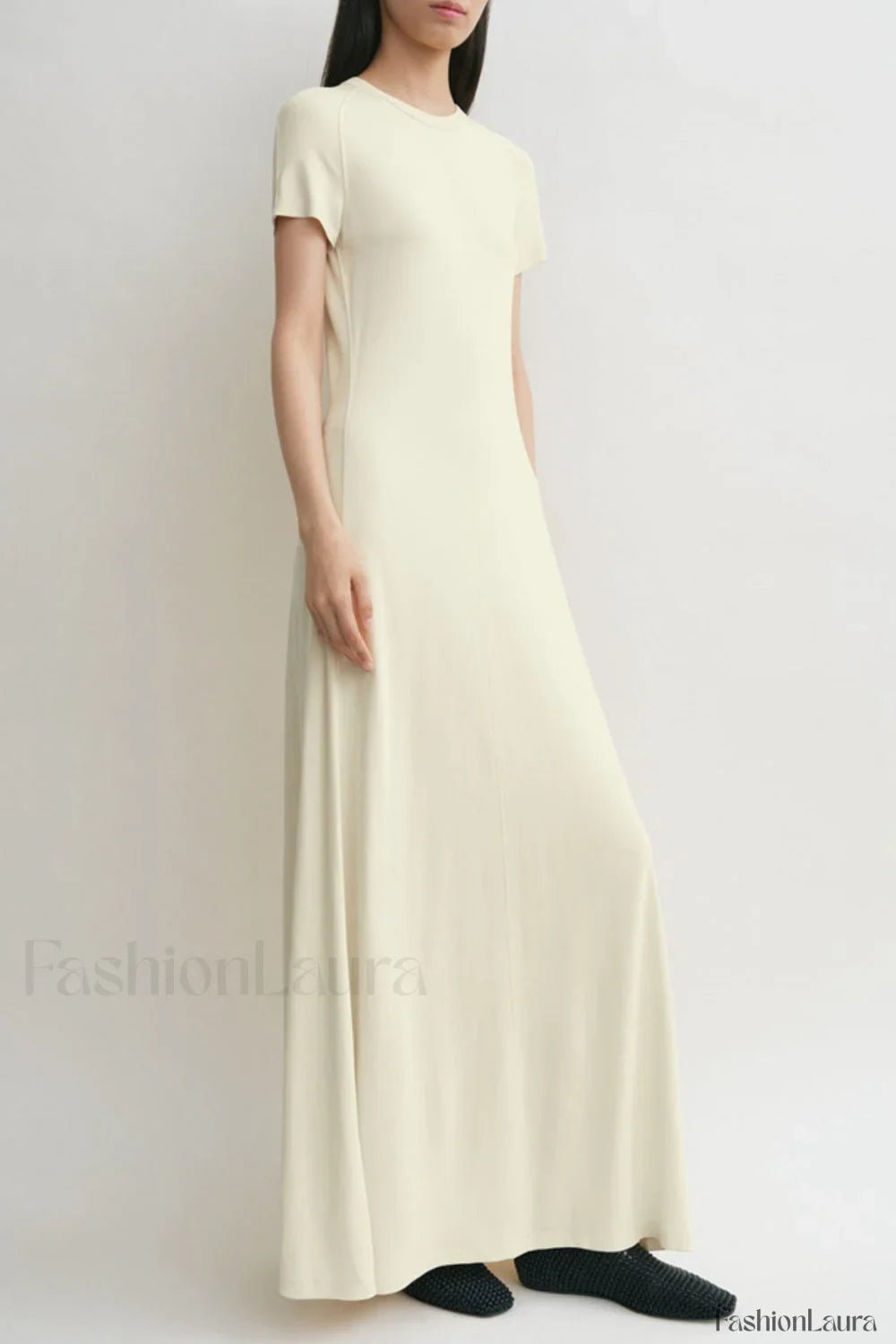 Minimalist A-Line Round Neck Short Sleeve Work Dress