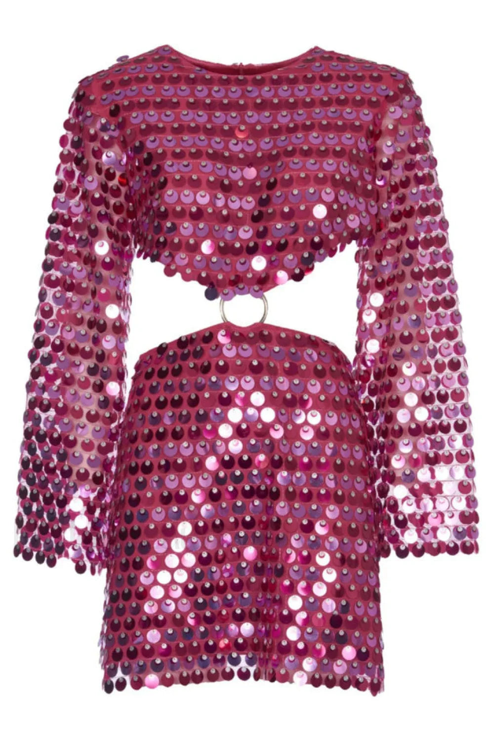 Mirror-Embellished Elegant Cutout Dress
