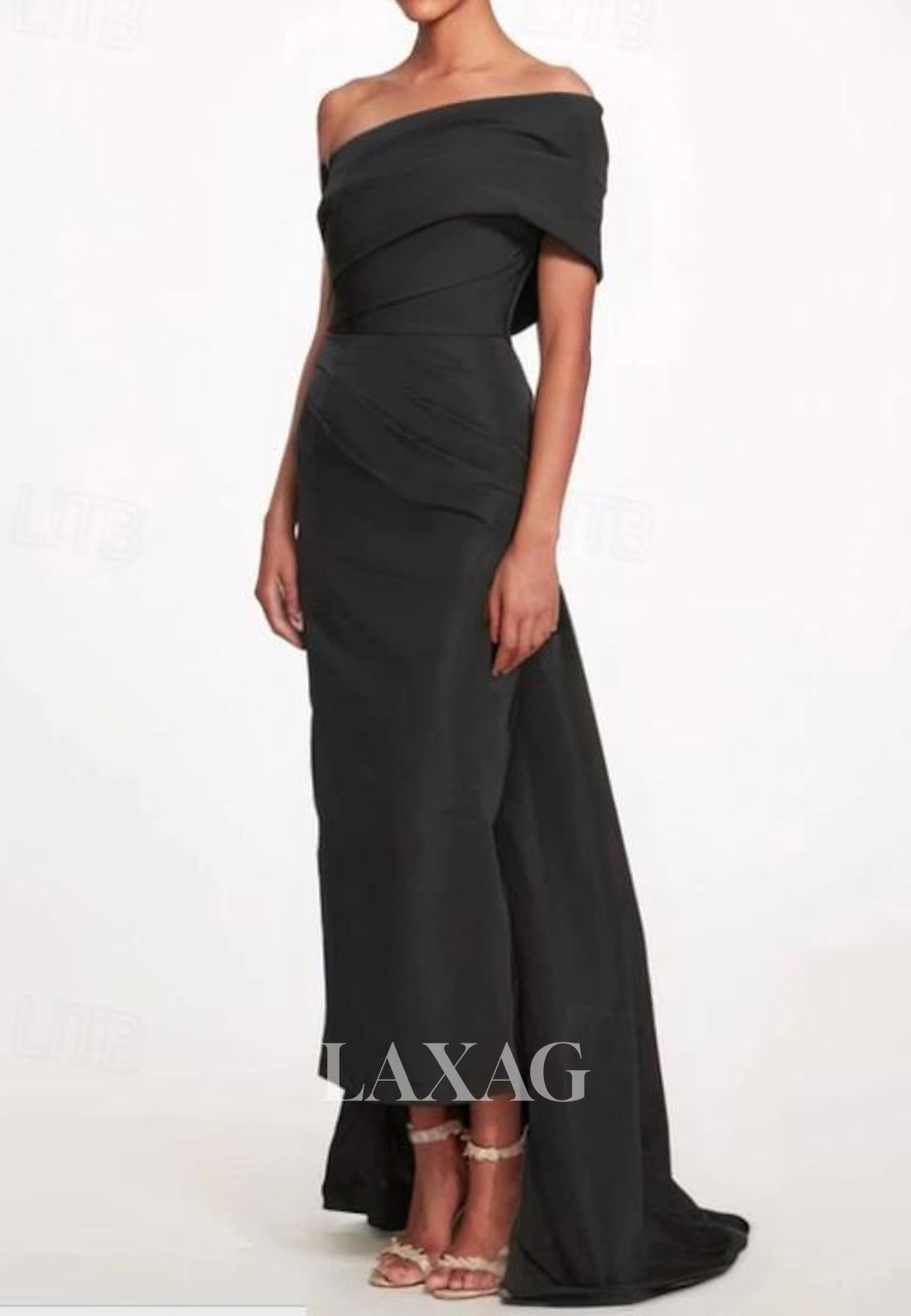 Asymmetrical-Tube Top Sleeveless Mermaid Wedding Guest Dress Off-Shoulder Pleated Sweep Train Satin Party Gowns