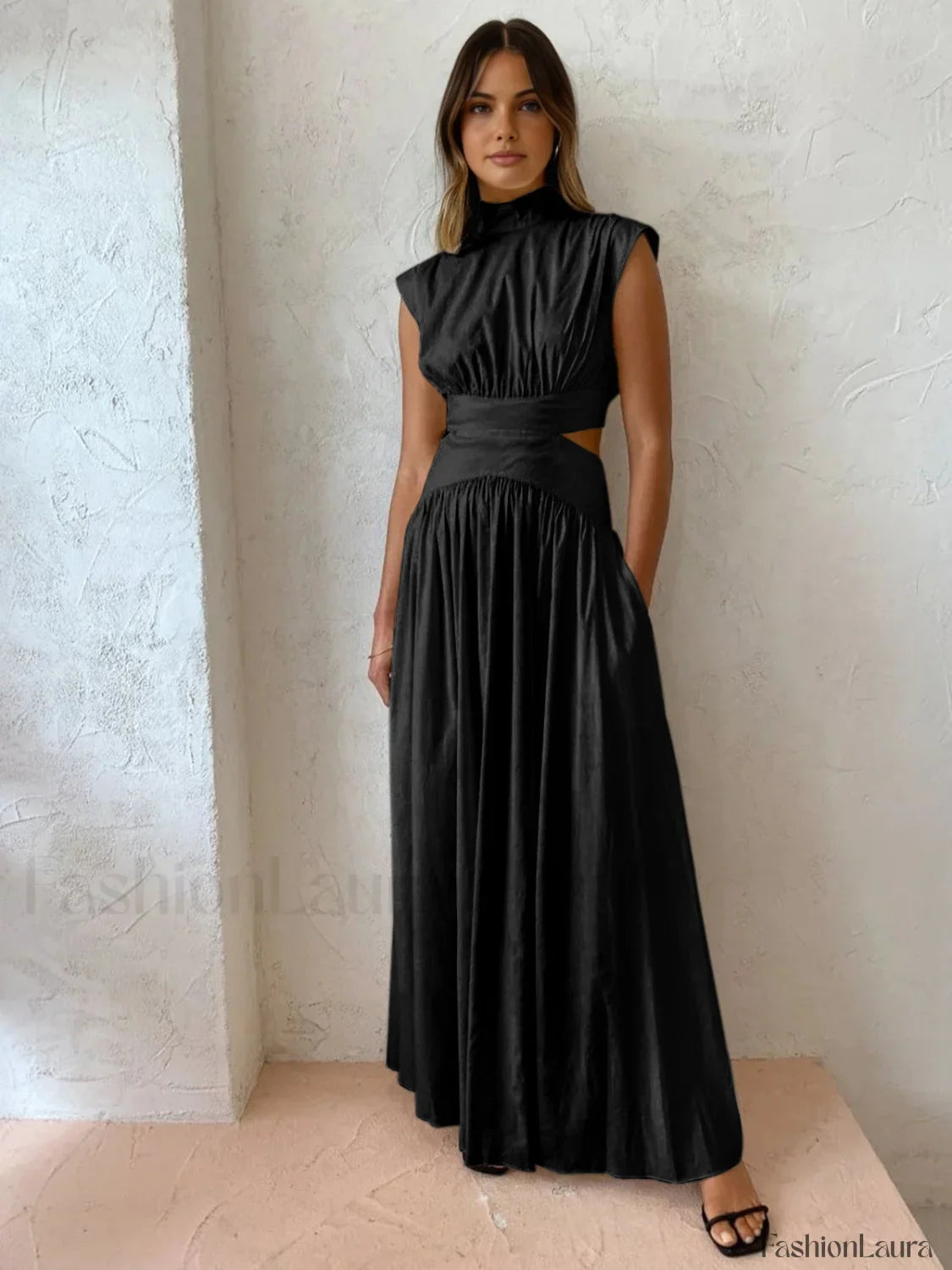 Mock Neck Cut Trendy Out Long Dress