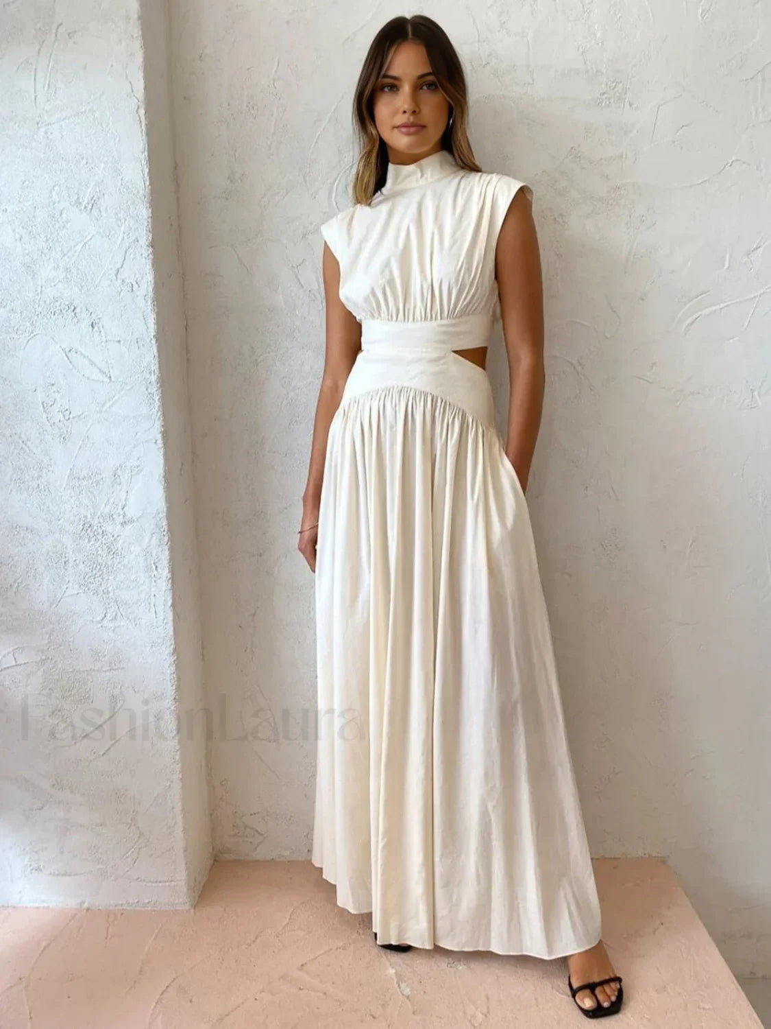 Mock Neck Cut Trendy Out Long Dress