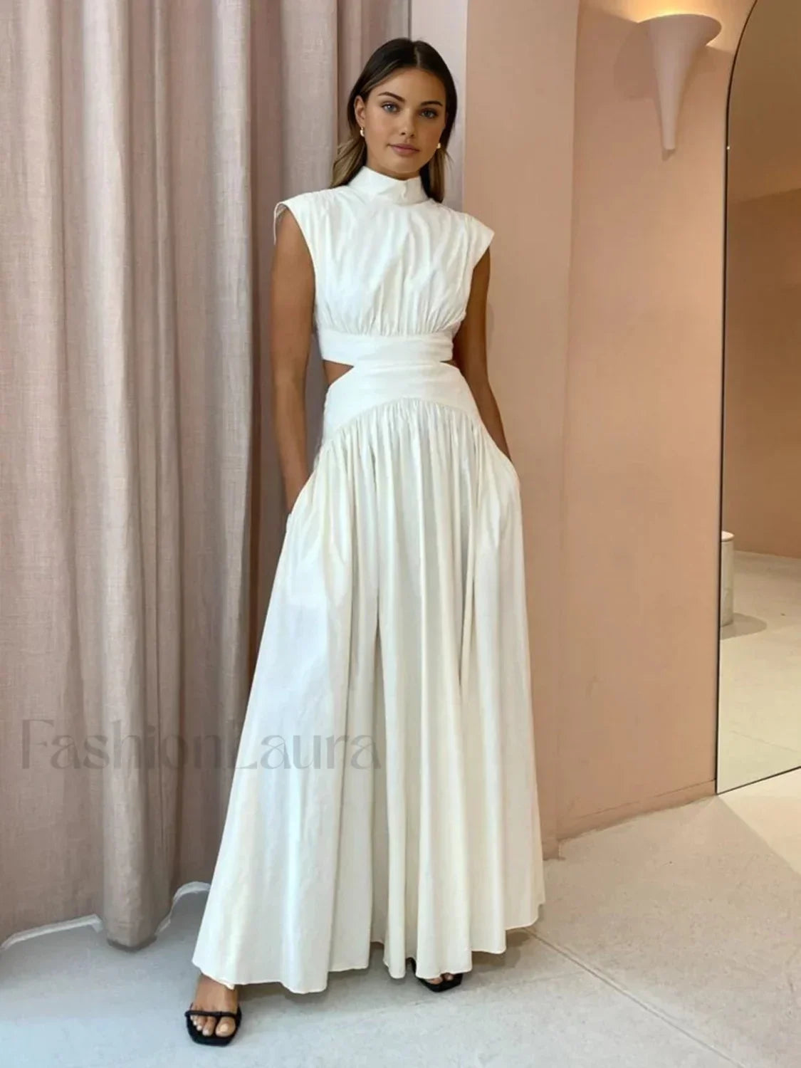 Mock Neck Cut Trendy Out Long Dress