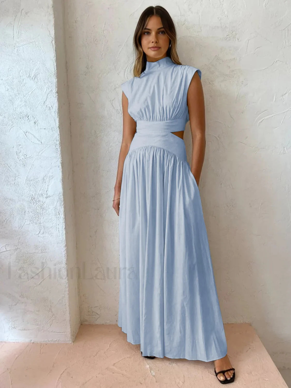 Mock Neck Cut Trendy Out Long Dress