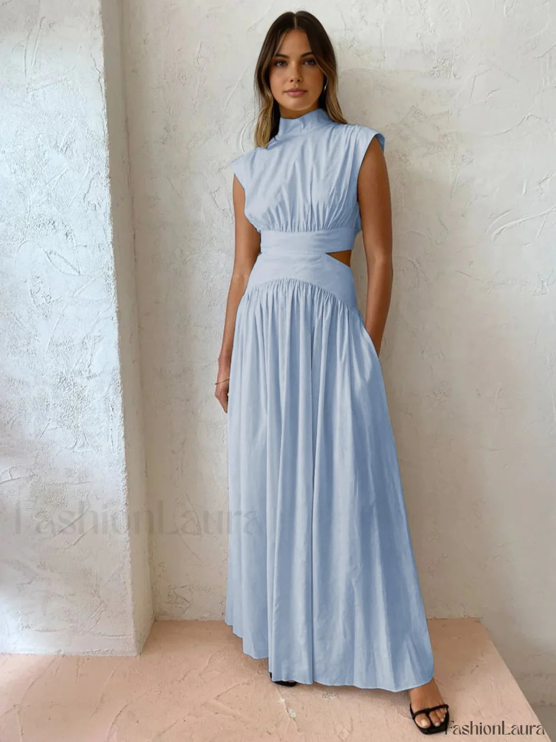 Mock Neck Cut Trendy Out Long Dress