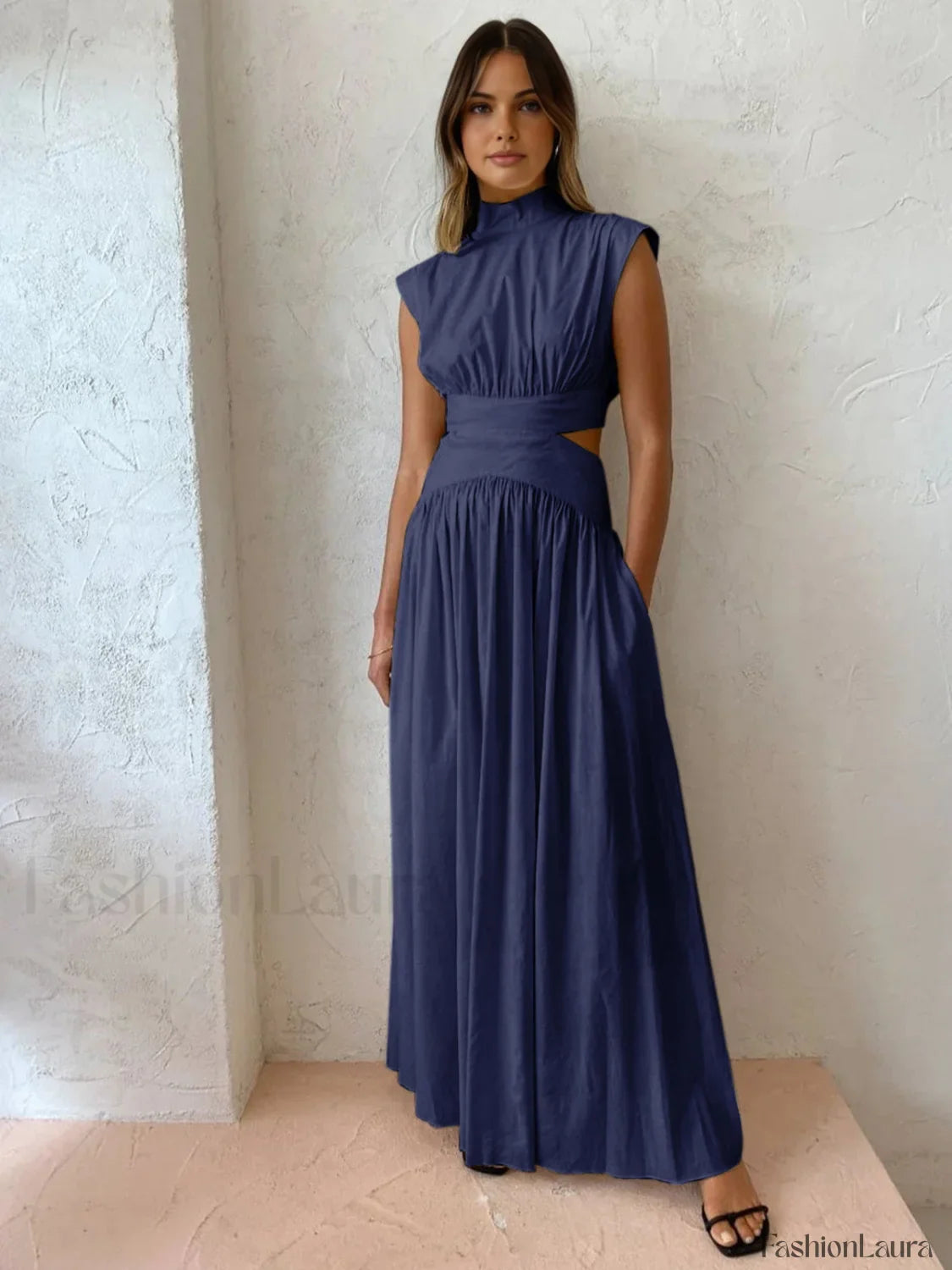 Mock Neck Cut Trendy Out Long Dress