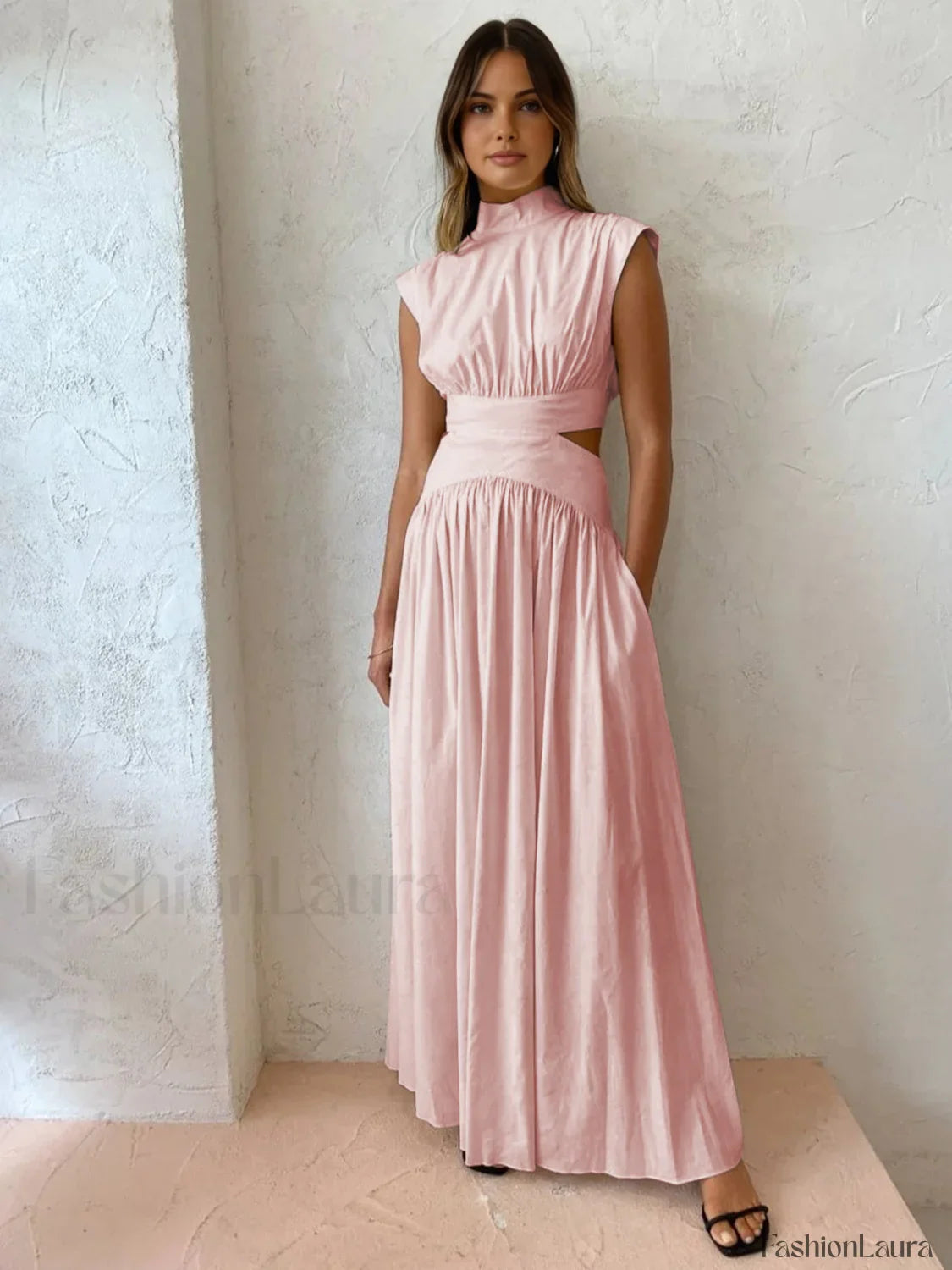 Mock Neck Cut Trendy Out Long Dress