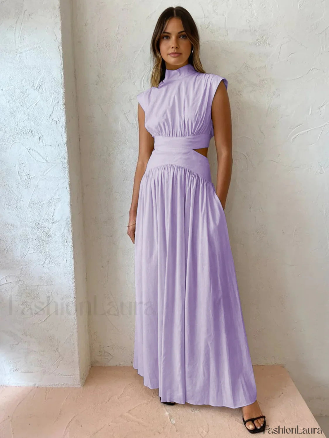 Mock Neck Cut Trendy Out Long Dress