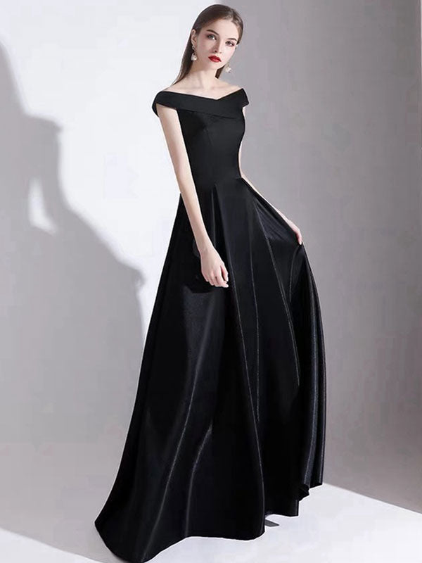 Modern Evening Dress A-Line Bateau Neck Satin Fabric Floor-Length Formal Party Dresses