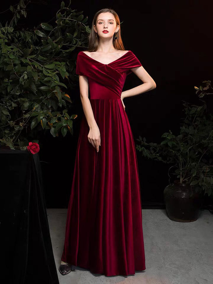 Modern Evening Dress A-Line V-Neck Matte Satin Floor-Length Pleated Social Party Dresses