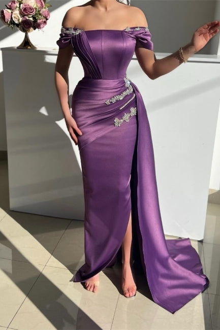 Modern Grape Strapless Off-the-Shoulder Long Mermaid Evening Prom Dresses