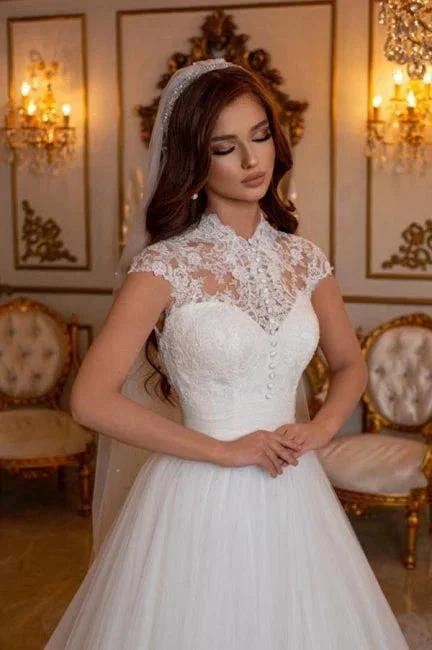 Modern Long A-line Sleeveless Wedding Dresses With Lace (ZD14989)