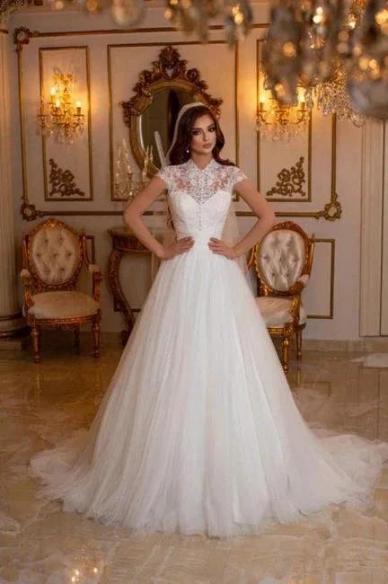 Modern Long A-line Sleeveless Wedding Dresses With Lace (ZD14989)