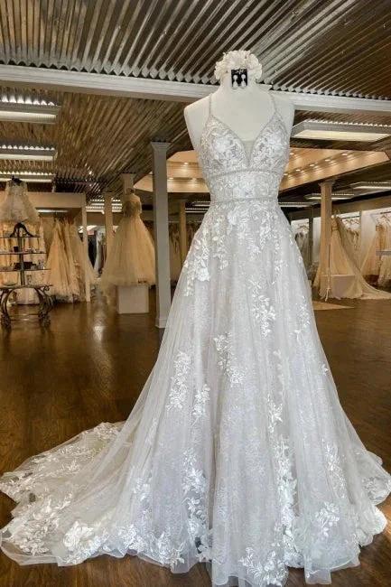 Modern Spaghetti Straps A-Line Wedding dresses With Lace (ZD16460)