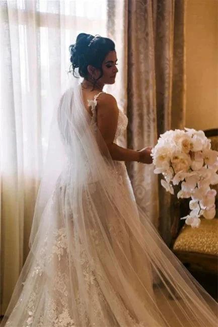 Modern V-neck Sleeveless A-line Wedding Dresses With Lace (ZD14635) - View 3 | VelvetHem