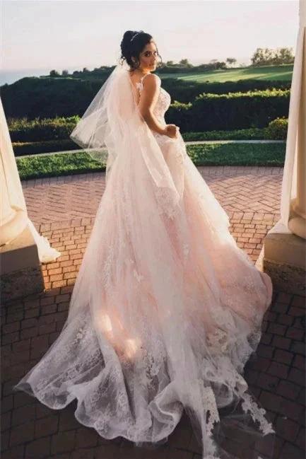 Modern V-neck Sleeveless A-line Wedding Dresses With Lace (ZD14635) - View 5 | VelvetHem