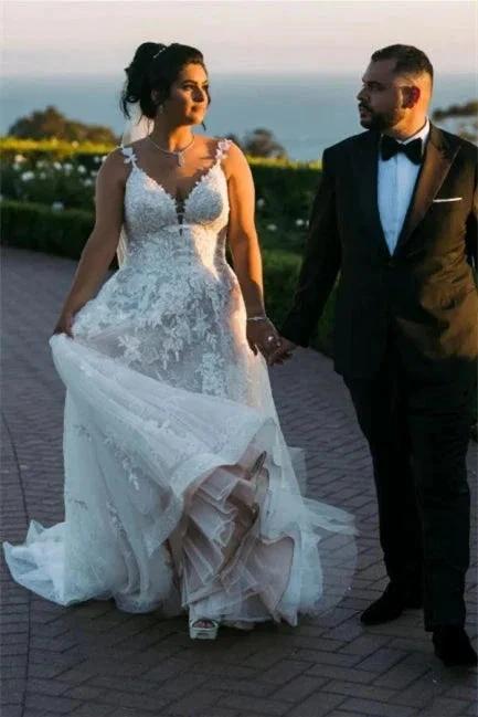 Modern V-neck Sleeveless A-line Wedding Dresses With Lace (ZD14635)