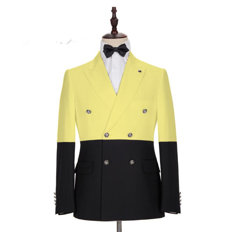 Modern Yellow Designer Slim-Fit Double Breasted Prom Outfits for Guys