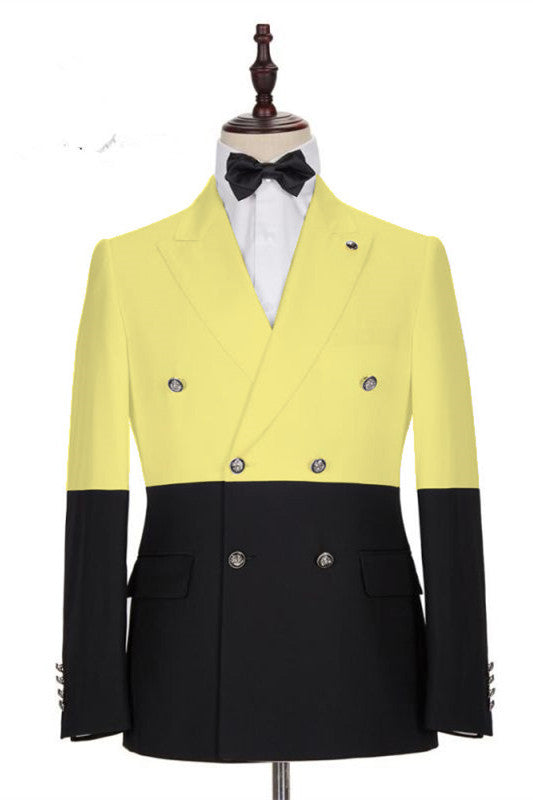 Modern Yellow Designer Slim-Fit Double Breasted Prom Outfits for Guys