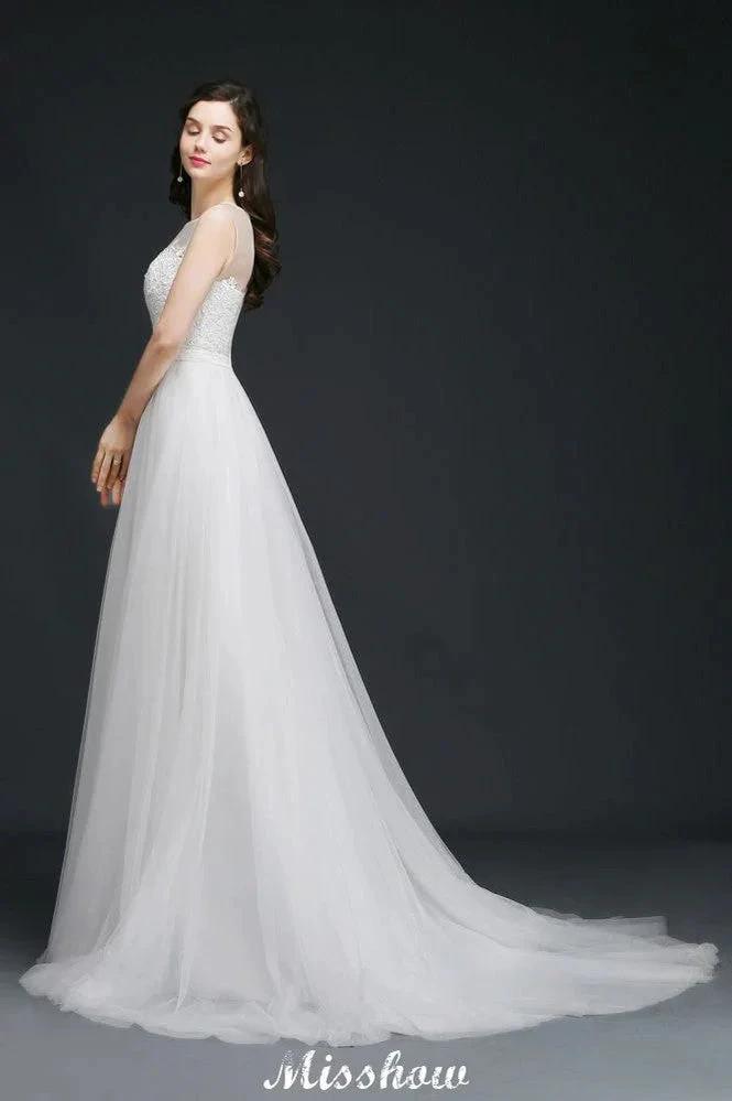 Modest A-line Illusion Lace Wedding Dress (ZD13953)